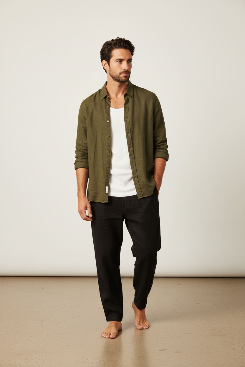 Camisa manga larga lino olivo caballero resort playa premium Los Cabos Only Cabo