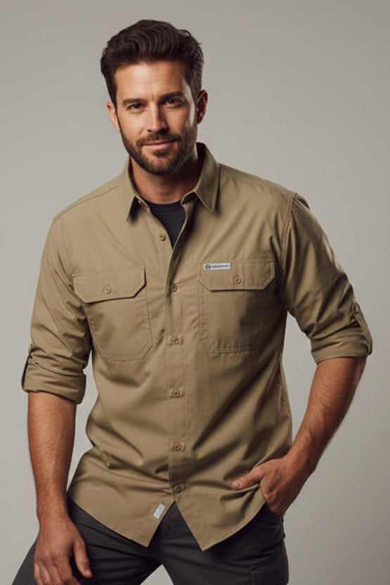 Camisa Terrain Relax Fit taupe pesca protección solar outdoor Los Cabos