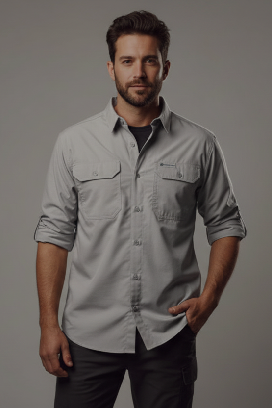 Camisa Terrain Relax Fit gris pesca protección solar outdoor Los Cabos