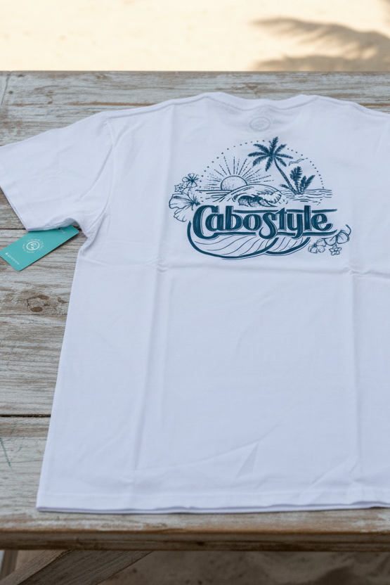 White and Coral OBELISCOS T-shirt 100% Cotton | Cabostyle