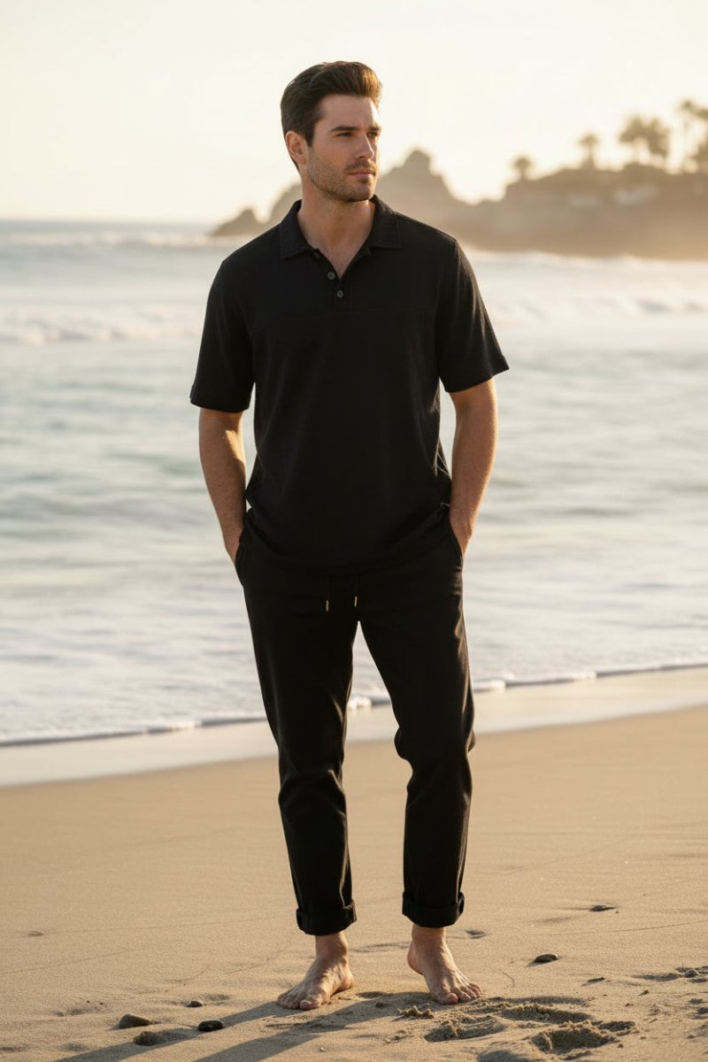 Blusa PALMILLA en Manta Negra para Caballero | Only Cabo® - Cabostyle Store