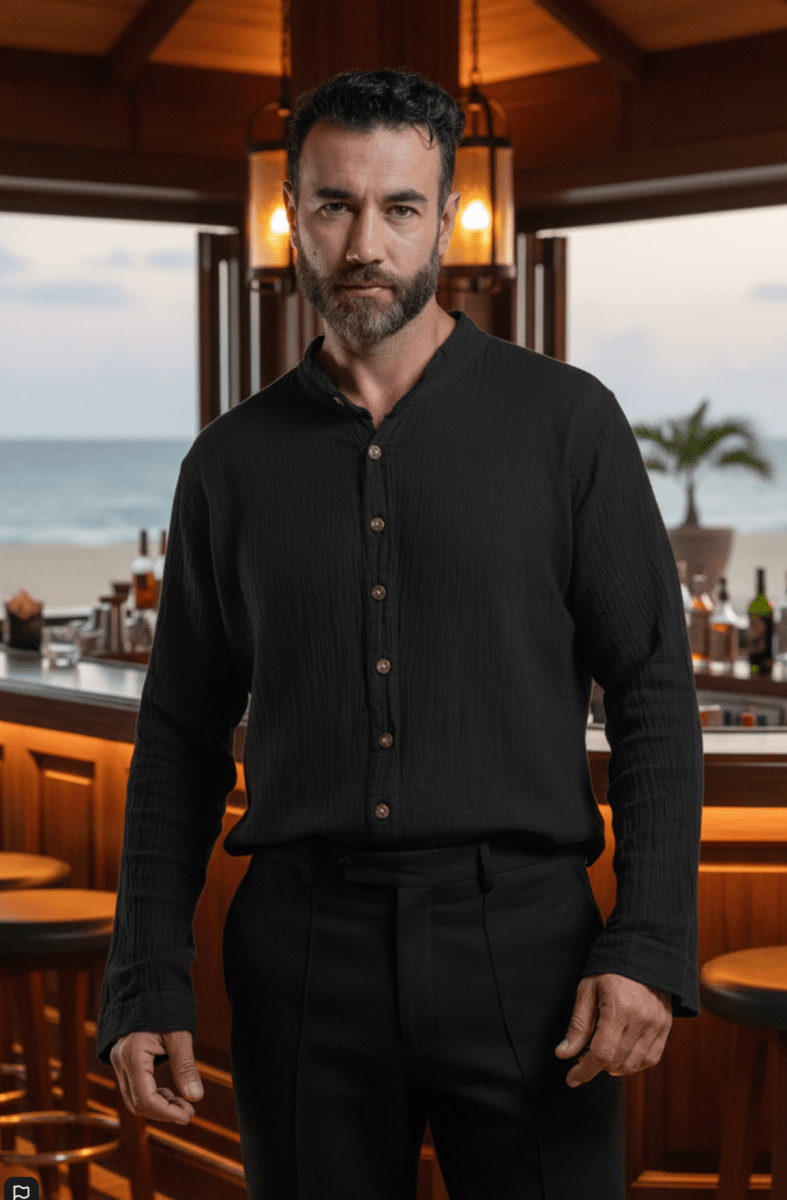 Camisa FOUR SEASONS en Manta Color Black Night para Caballero | Only Cabo® - Cabostyle Store