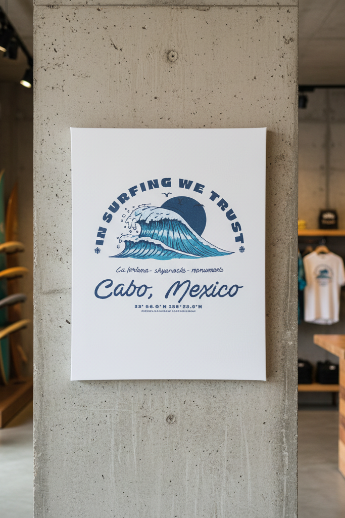 Playera blanca surf algodón premium Los Cabos Cabostyle