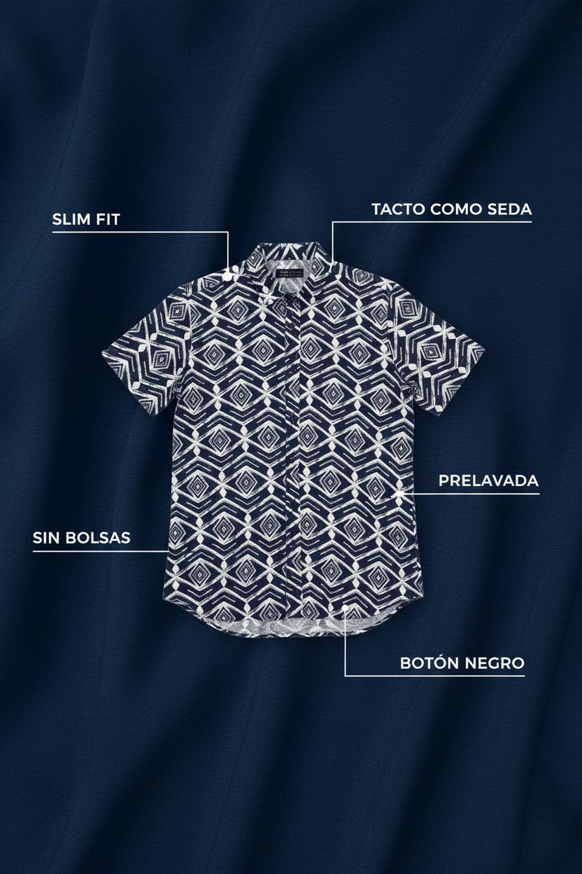Camisa azul slim fit ART Four Way Stretch de Instyle Fitters, tela flexible y cómoda para estilo moderno y ajustado.