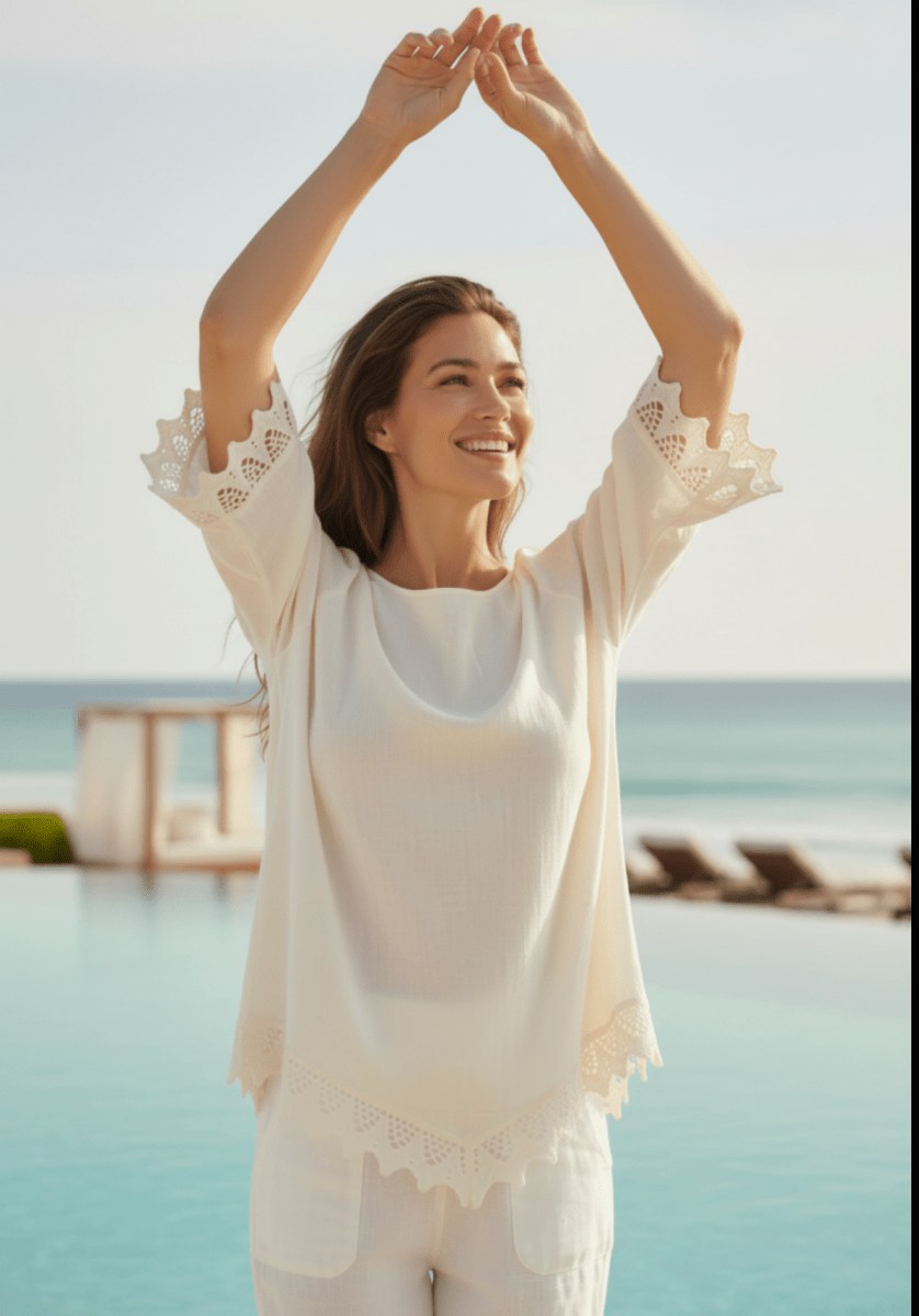 Blusa LA VENTANA en Manta White para Dama | Only Cabo® - Cabostyle Store