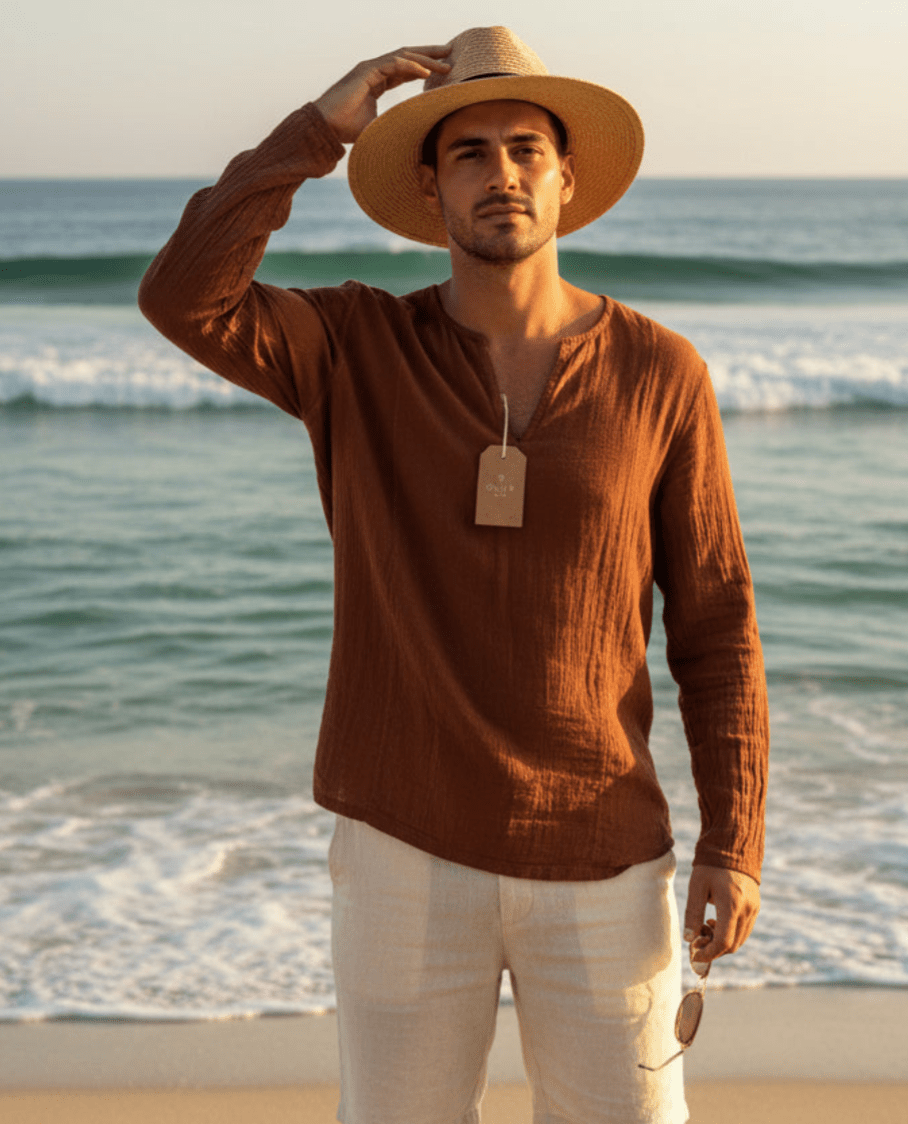 Camisa Chileno en Gauze Color Toasted Coconut para Caballero | Only Cabo - Cabostyle Store