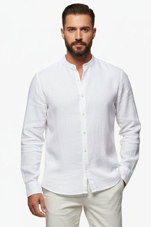 Camisa Cuello Mao Premium en Lino Blanco para Caballero | Only Cabo® Los Cabos - Cabostyle Store