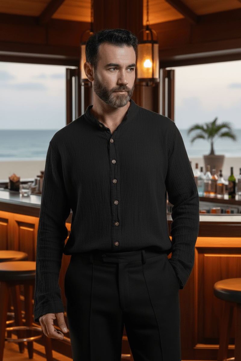 Camisa FOUR SEASONS en Manta Color Black Night para Caballero | Only Cabo® - Cabostyle Store