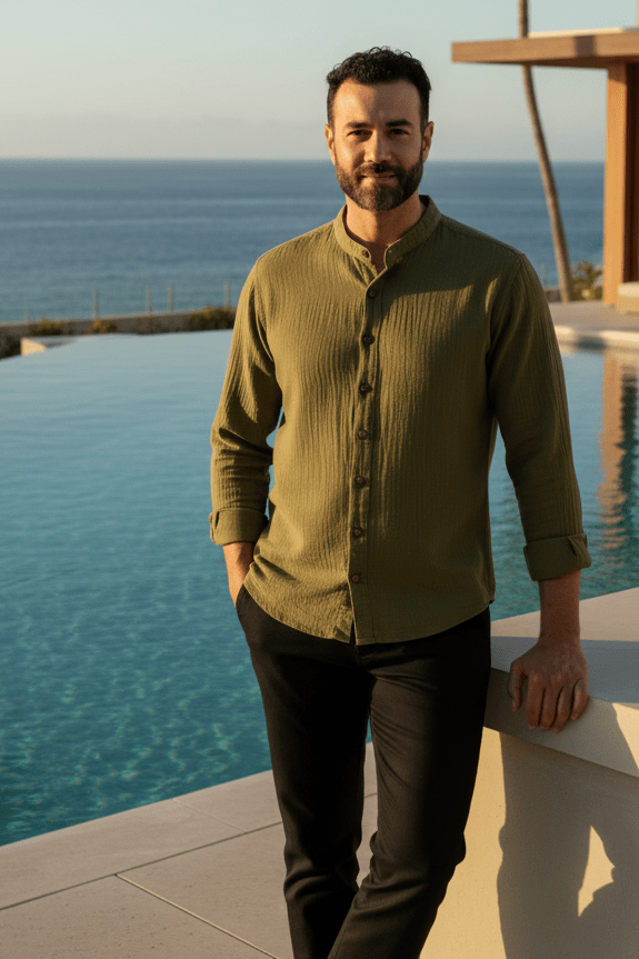 Camisa FOUR SEASONS en Manta Color Green Olive para Caballero | Only Cabo® - Cabostyle Store