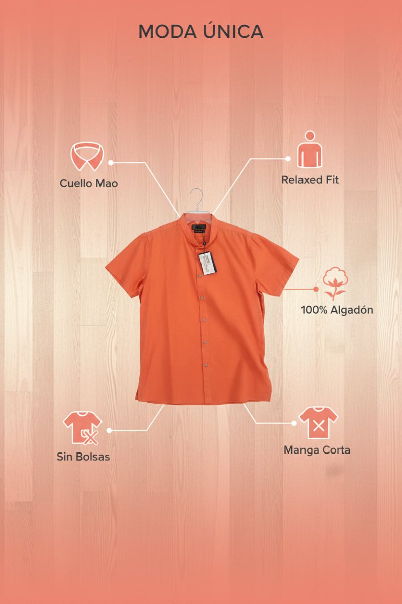 Camisa London Coral Manga Corta Cuello Mao Relaxed Fit Sin Bolsas - Cabostyle Store