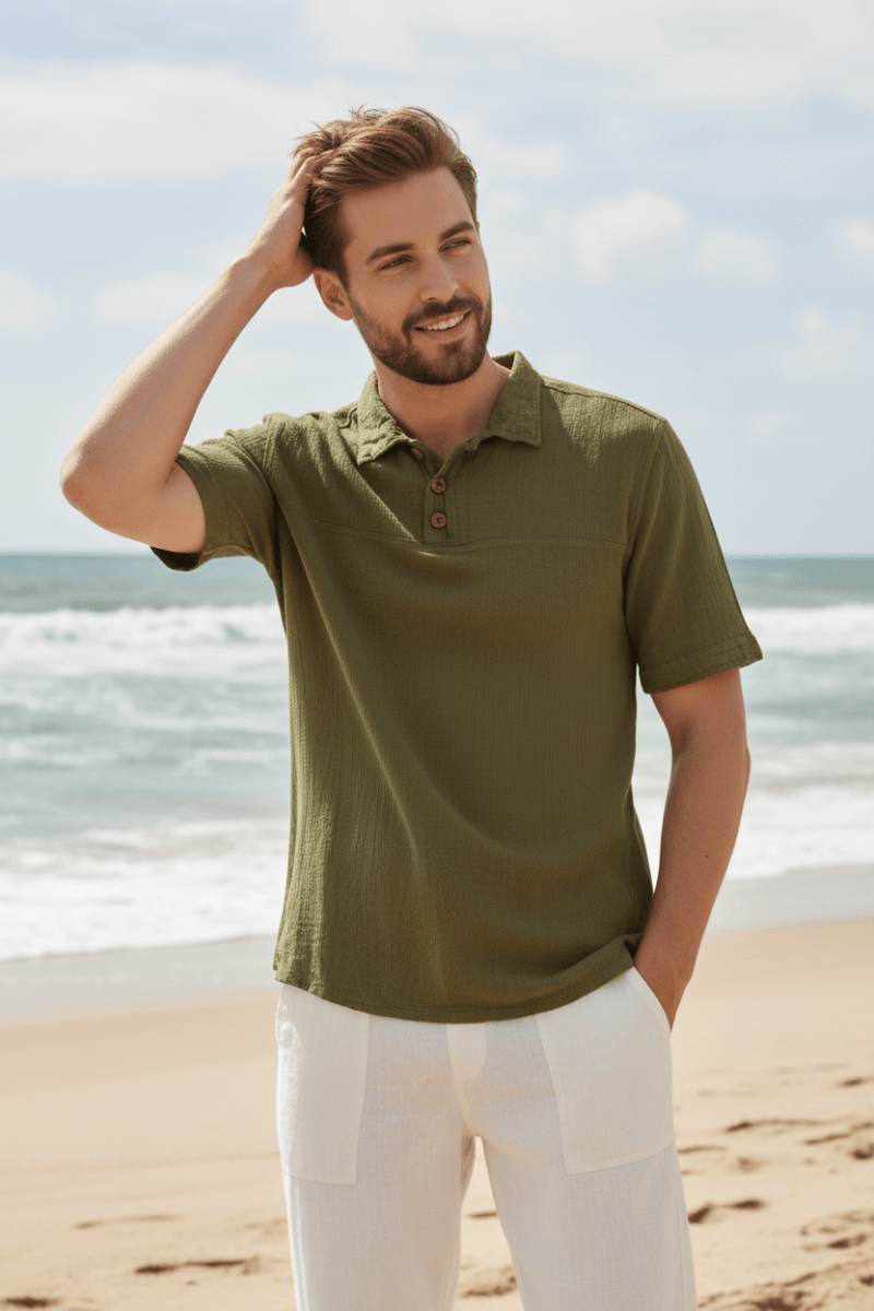 Camisa PALMILLA en Manta Color White Pepper para Caballero | Only Cabo® - Cabostyle Store