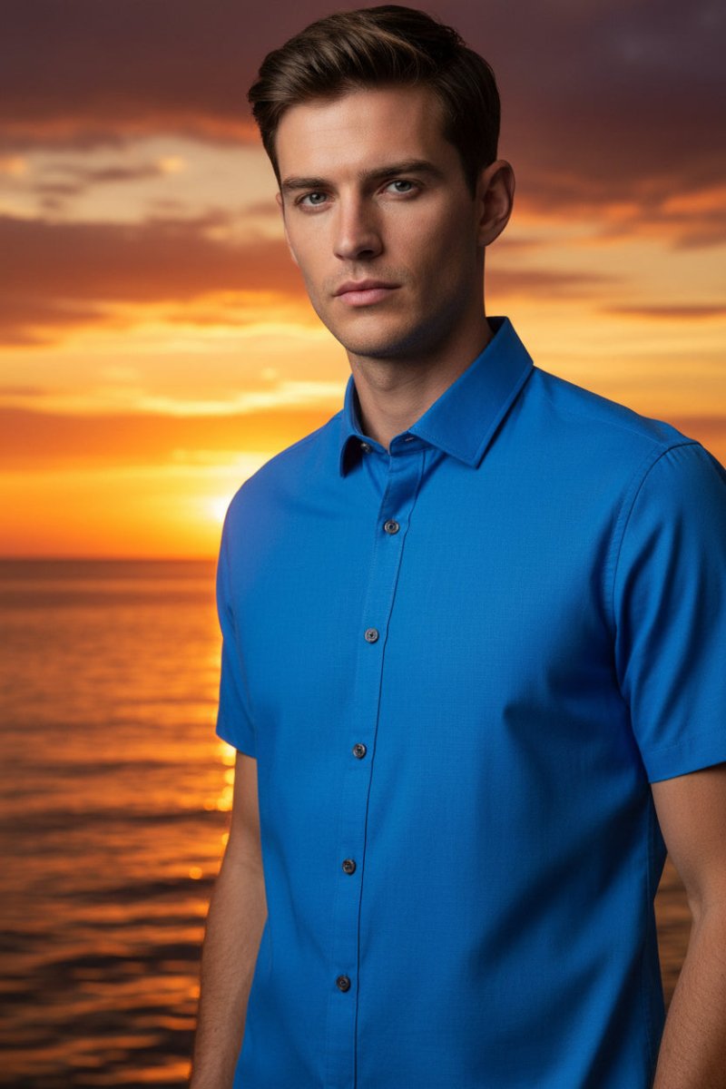Camisa Toscana Azul Manga Corta Slim Fit - Cabostyle Store
