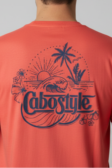 White and Coral OBELISCOS T-shirt 100% Cotton | Cabostyle