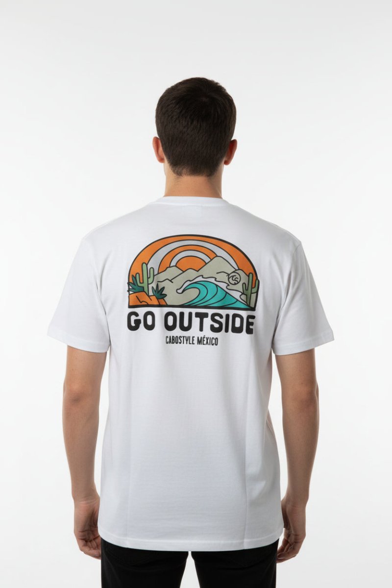 Playera Blanca GO OUTSIDE 100% Algodón | Cabostyle - Cabostyle Store